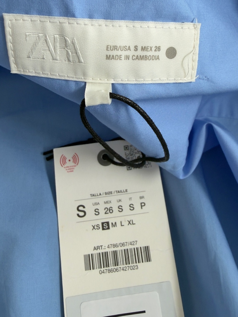 ZARA Women’s Oversized 100% Cotton Short Sleeve Shirt Blue Size S NWT - Picture 6 of 13